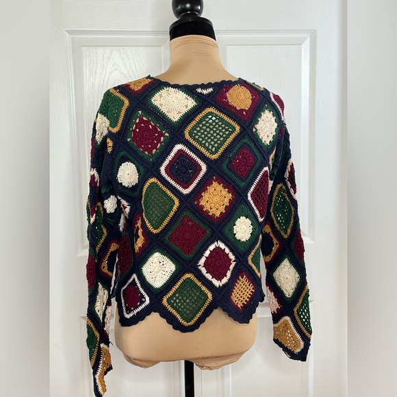 Multicolor Diamond Pattern handmade Crochet Sweater, cotton, size M - Picture 4 of 17